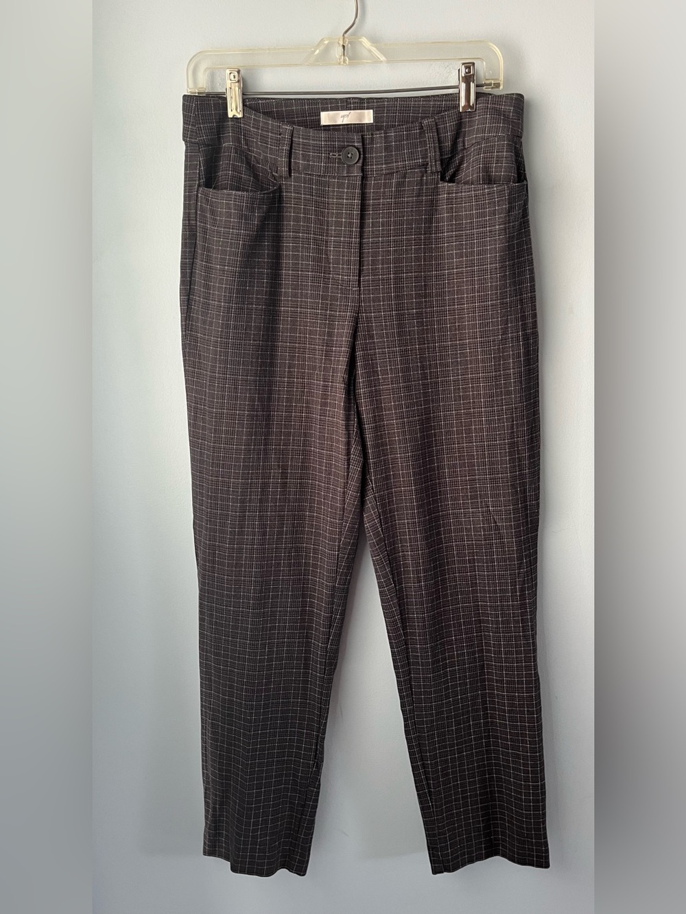 Up! Gray Plaid High-Rise Straight Stretch Cotton Blend Ankle Pants Pocket Size 6